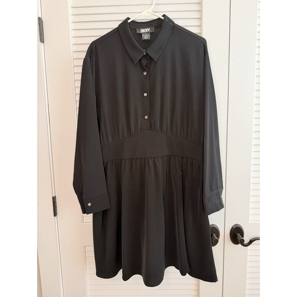 DKNY Black Long Sleeve Shirt Dress Womens Size 12 Minimalist Dress Quiet Luxury